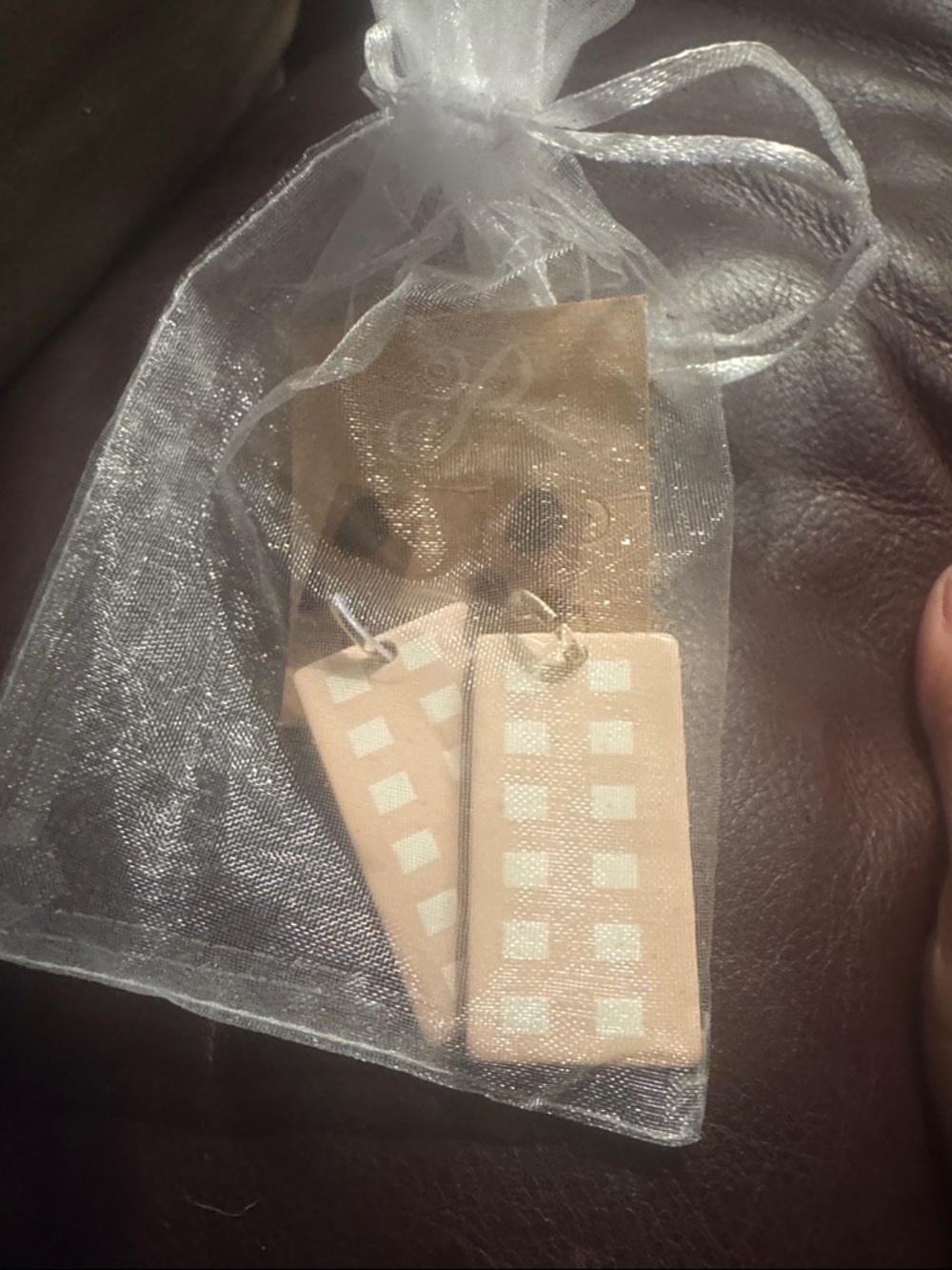 Plunder Peach and White Rectangle Dangle Earrings